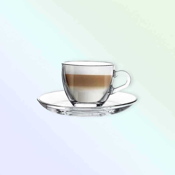 Чаша с чинийка за кафе 90 мл Basic Pasabahce, 6 чаши и 6 чинийки