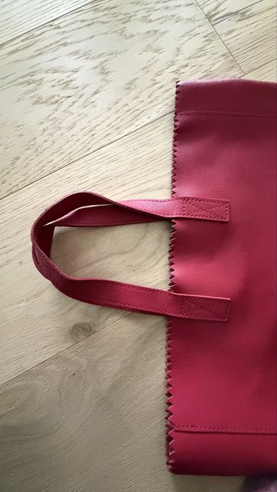 дамска чанта PLIK Classic Leather Tote Bag / Paper Bag Raspberry
