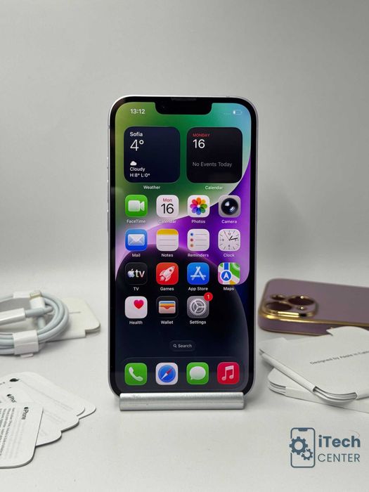 iPhone 14, 128GB, Purple, 100% батерия, КАТО НОВ, 1г. ГАРАНЦИЯ!