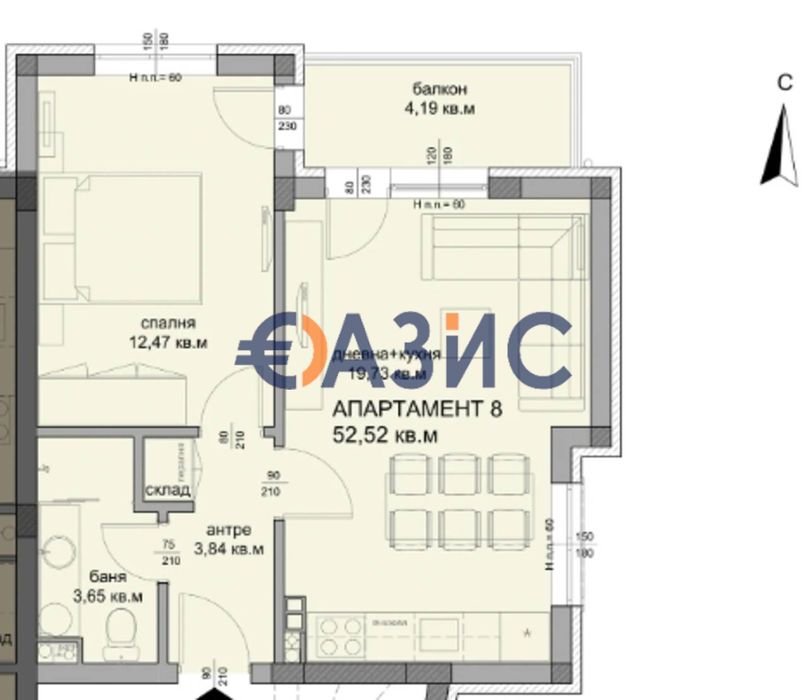 2-стаен апартамент на 1-ви етаж, Флора Бийч, Сарафово, Бургас - 58,62 кв. м.,#34108812