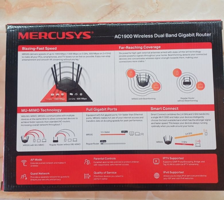 Wi-Fi    Рутер  Mercusys AC 1900 Dual band