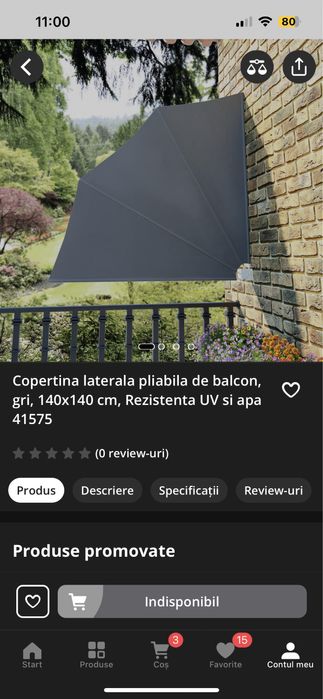 Copertina pliabila pentru balcon
