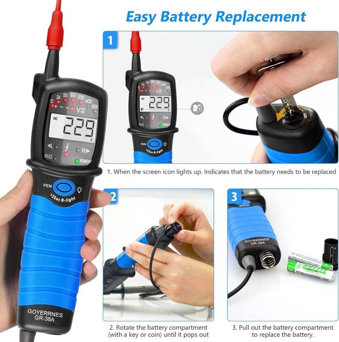 Цифров мултицет тип писалка-2-полюсен с LCD дисплей и фенерче