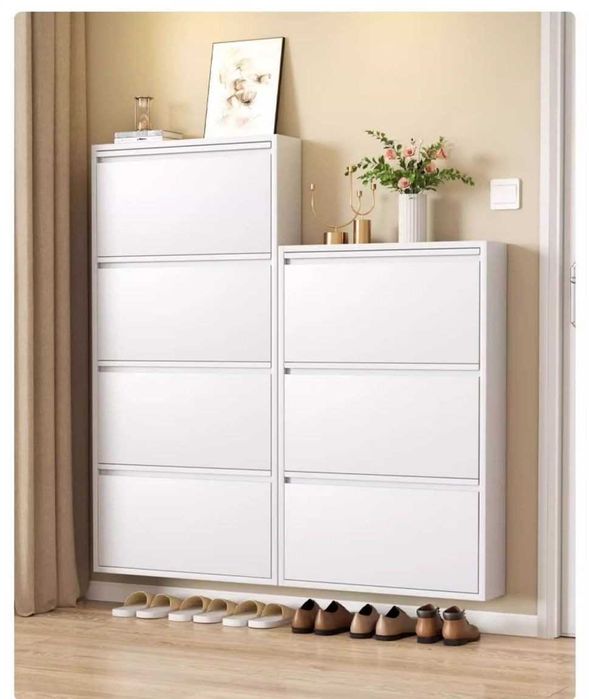 Узкий настенный стеллаж для обуви/округлённые углы/аккуратность