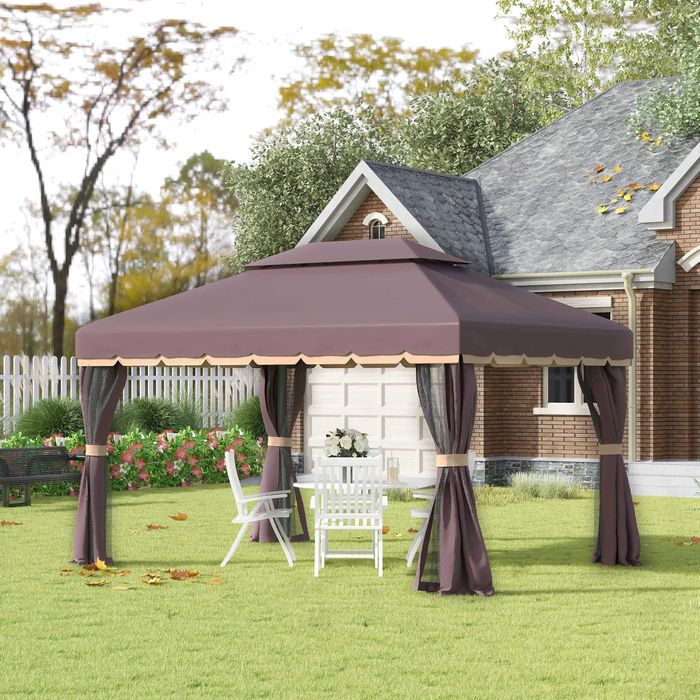 Foisor de Gradina pliabil cu Plasa de tantari si Acoperis dublu, 3x4m Cafeniu , HOMCOM x3 buc