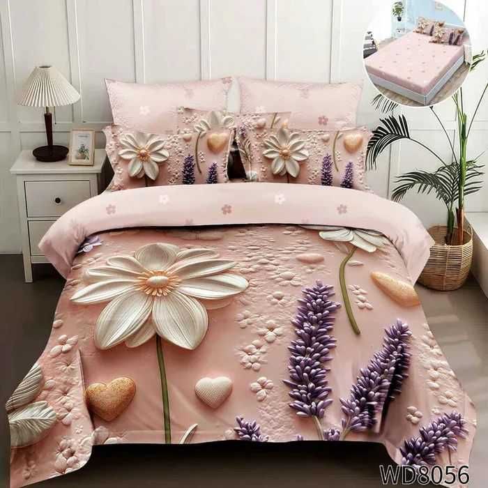 Флорален комплект с ластик, 100% памук 1 бр. х плик за завивка 200 x 230 cm 1 бр. х долен чаршаф с ластик 180 х 200 cm + 25 cm 2 бр.  калъфки 55 x 80