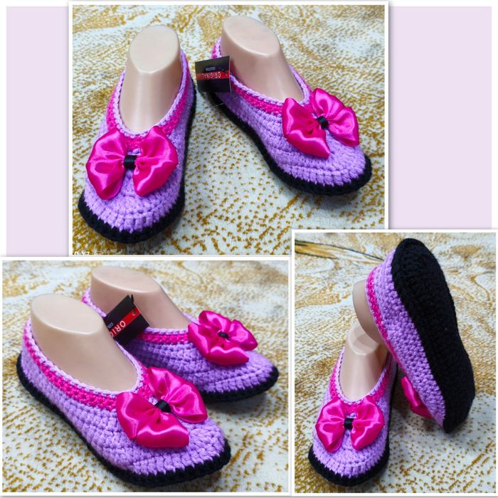 Вязаные тёплые мягкие обуви на подошве синтепоном