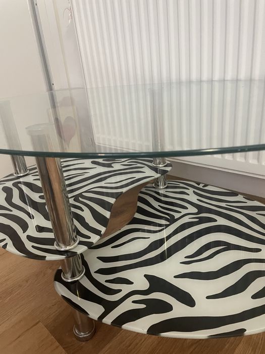 Vand masuta de cafea din sticla cu model zebra