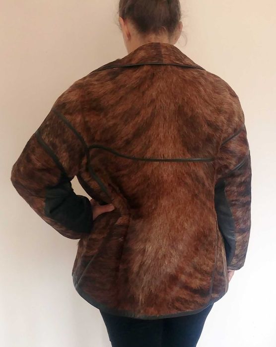 Дамско палто от естествен еленски косъм и телешки бокс