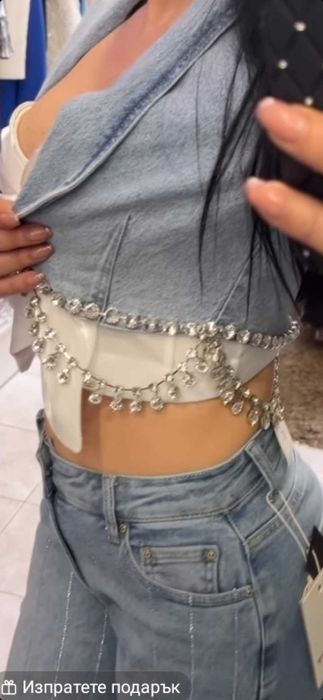 Дънково сако с камъчета