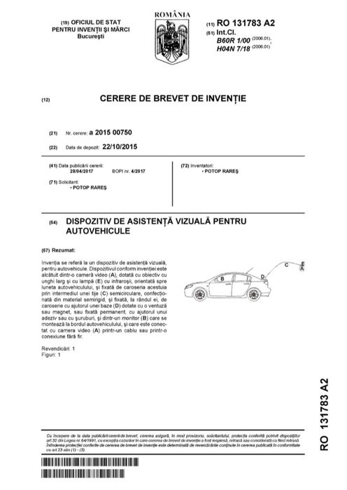 Inventie AlterVision + Prototip - dispozitiv asistenta vizuala auto