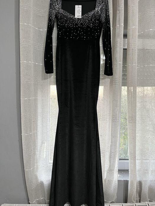 Rochie lunga din catifea, neagra