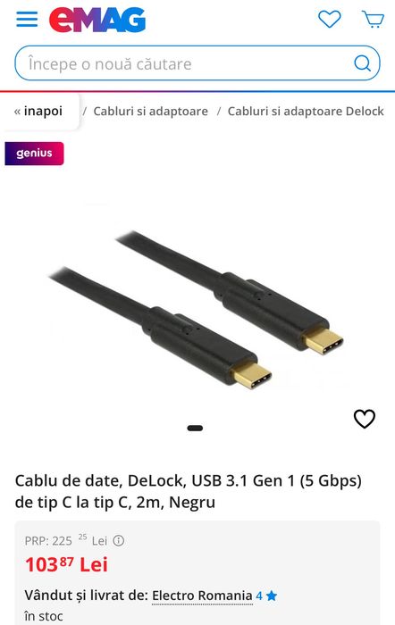 Cablu MacBook , usb C, USB 3.1 Gen 1 (5 Gbps) tip C la tip C, 2m