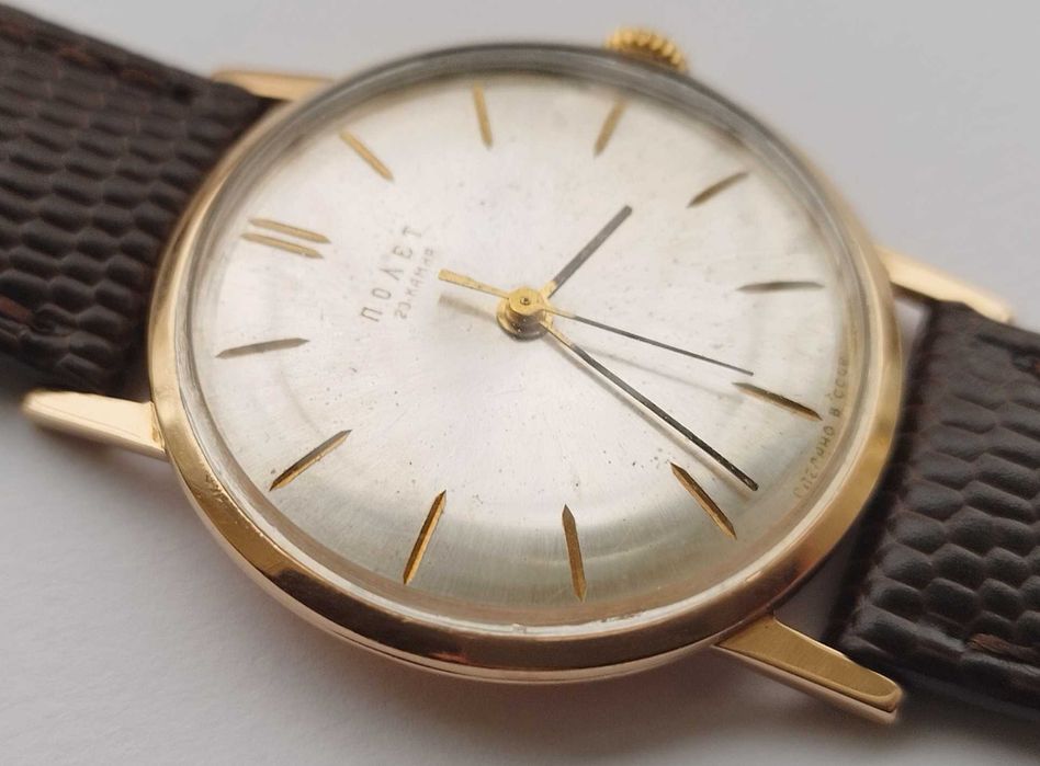 Стар часовник Полет, златен, 14К, 583, СССР, диам. 33 мм