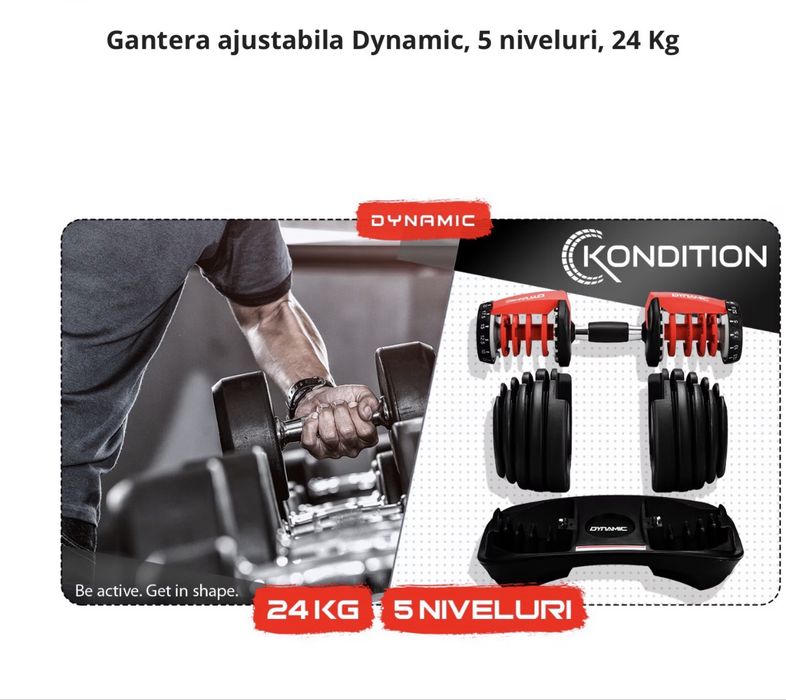 Gantere ajustabile Dynamic 24 kg – 5 trepte de greutate – Ca noi!