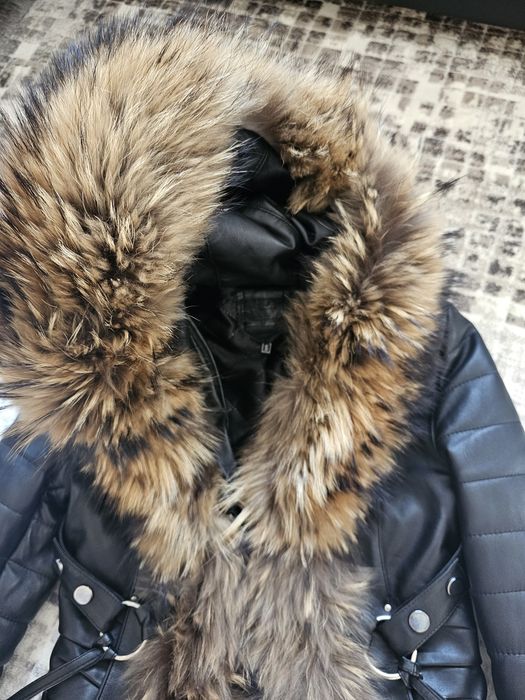 Дамско яке естествена кожа и естествен пух