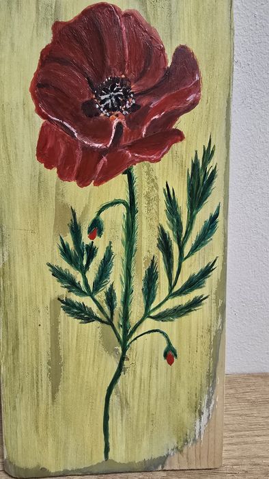 Tablou Pictat Manual - Mac Roșu- Pictură pe Lemn - Decor Artizanal