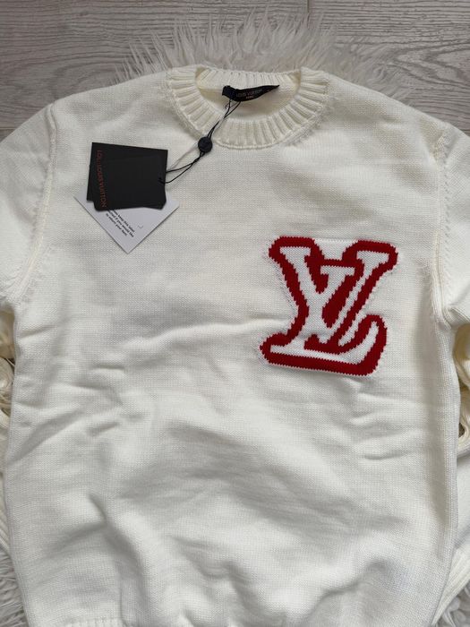 Pulover, alb-unt, LV, guler rotund