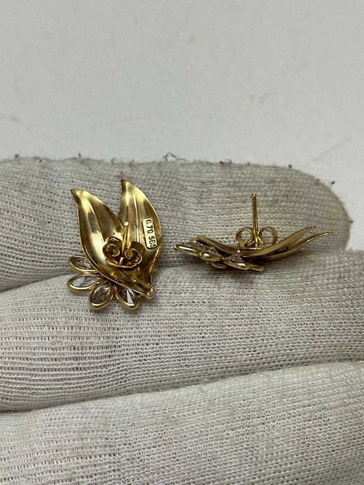 CERCEI AUR 14K + 2 Safire - Model Floare - Grecia - 4.9g. - Vintage !