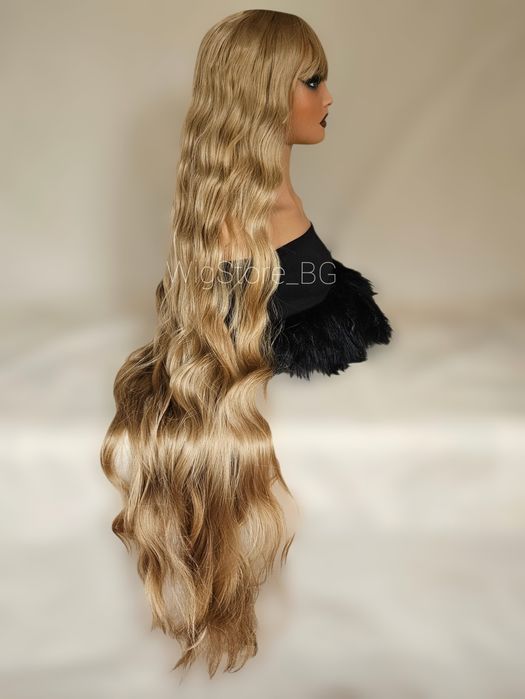 120см Дълга Руса перука с бретон къдрава Rapunzel Cosplay