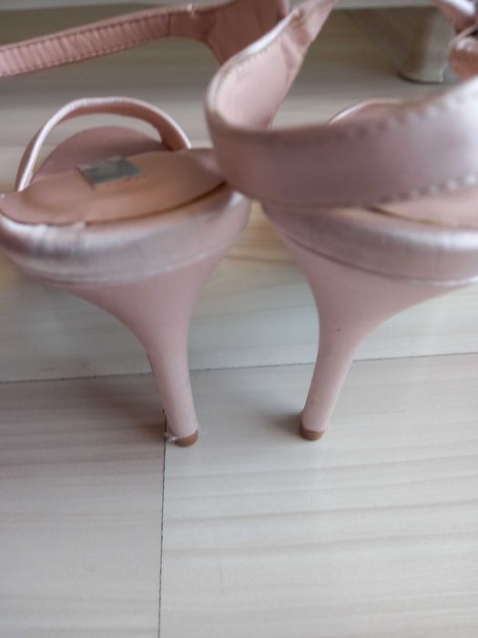 Елегантни официални сандали с висок ток, розов сатен,41 номер