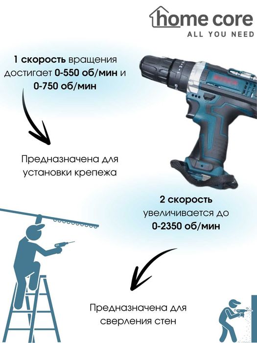 Дрель - шуруповёрт с аккумулятором, набор из 24 предметов