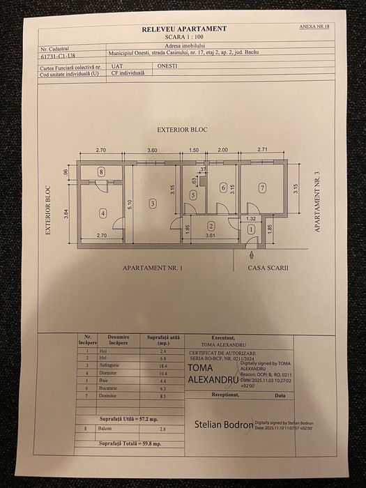 Apartament 3 camere semidecomandat | Ultracentral | Zonă liniștită |  Onesti, str. Cașinului //VÂNZARE — FĂRĂ SCHIMBURI