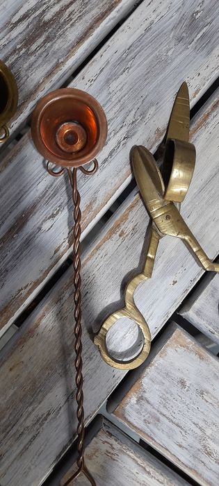 Ретро прибори за свещи капаче ножица мед месинг