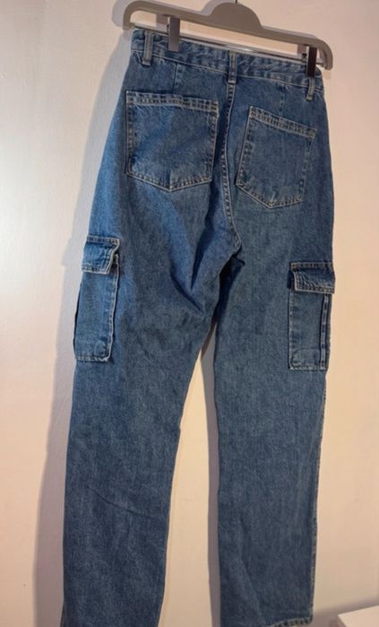 Blugi albastri, talie inalta, Cargo, Stradivarius, 36(S)