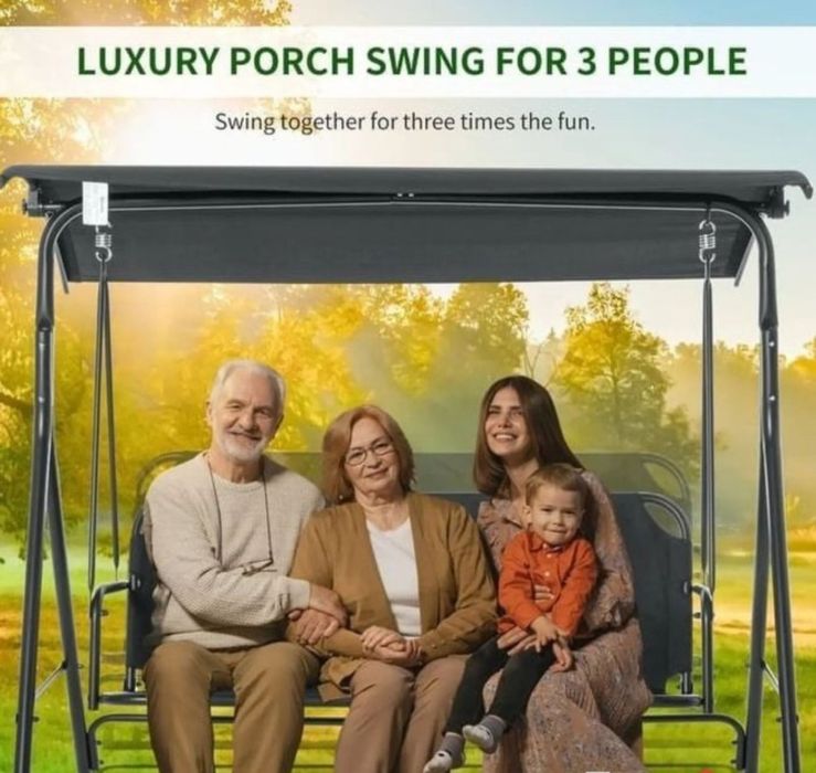 Градинска люлка със сенник черна Триместна