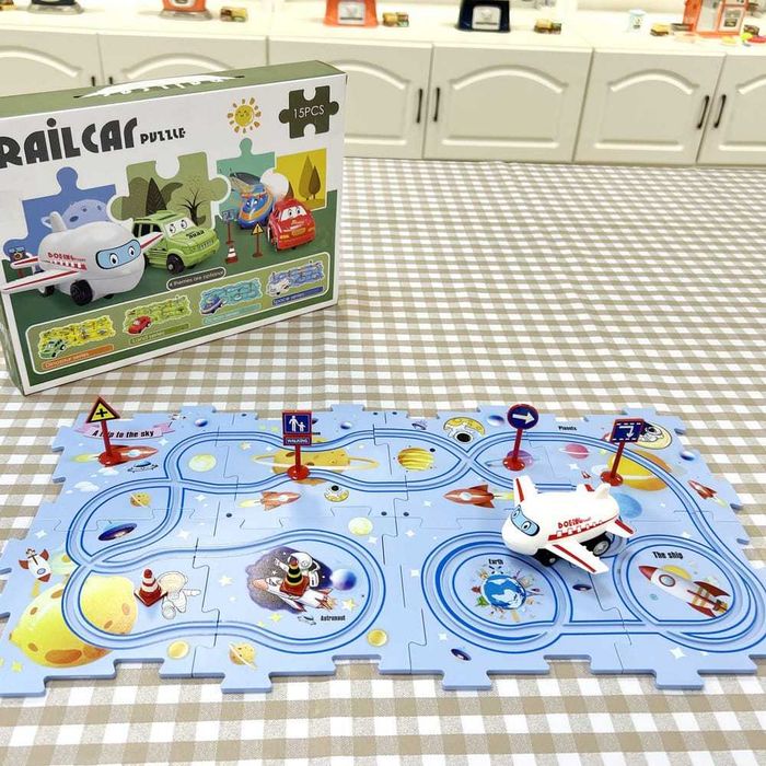 Puzzle circuit educativ pentru copii constructie 15 piese si accesorii