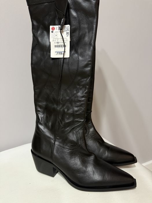 Cizme cowboy ZARA, piele, nou/cu eticheta