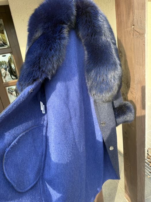 Palton alpaca cu guler blana naturala de vulpe,marimea S