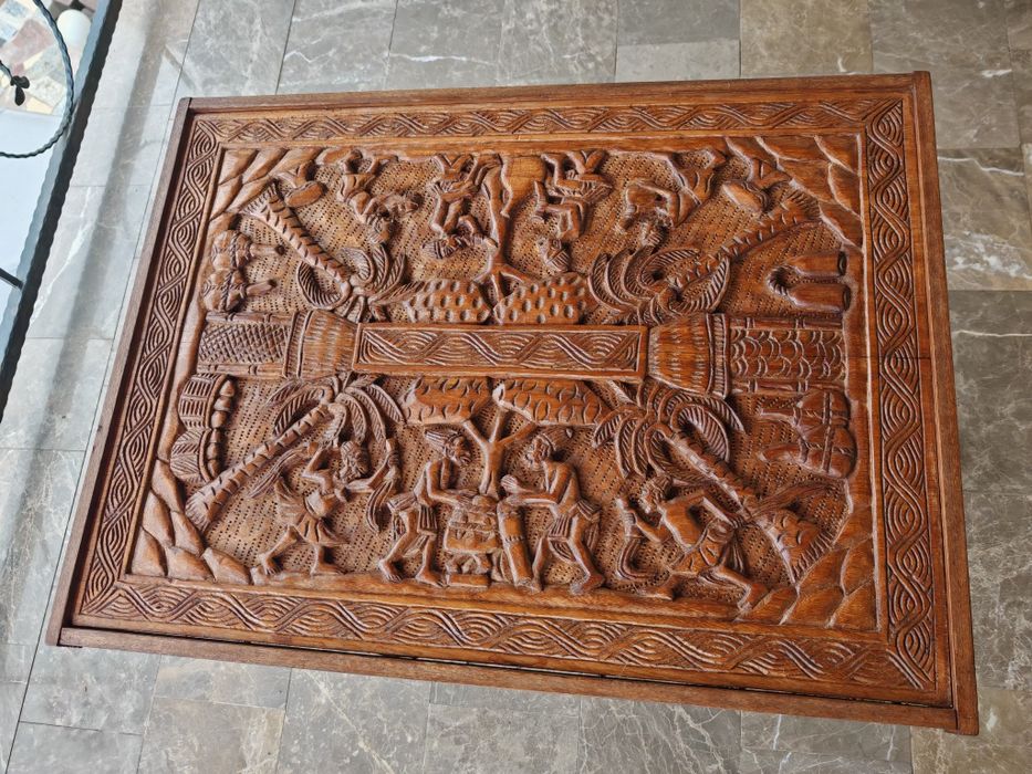 Set african vintage Palaver– 4 scaune + masă – sculptura artizanala excepțională.