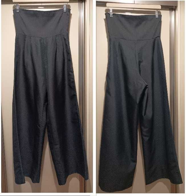 Pantaloni negri largi cu talie înaltă și bretele, măr.M (38-40)