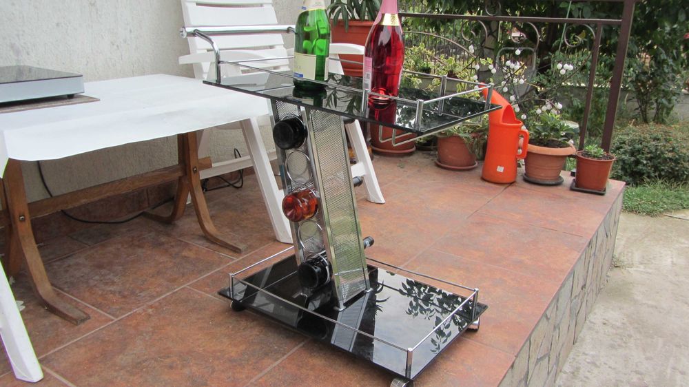 Carucior servire Gheridon frumos sticla si inox