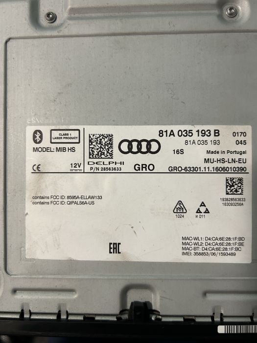 Audi A4 S4 B9 A5 S5 Unitate principală radio/CD/DVD/GPS 81A 035 193 B