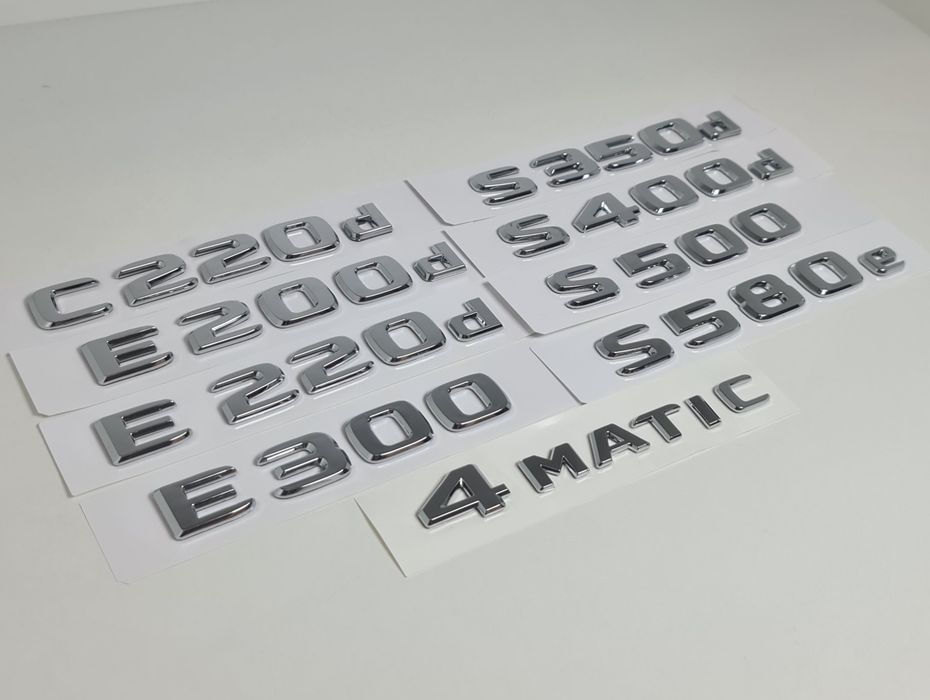 Pachet-Set-Motorizare-Scris-Spate-Haion-Mercedes+Emblema-4Matic-Crom-Negru-C220d-E200d-E220d-GLC220d-CLS350d-CLS400d-E300d-GLE350d-GLE400d-S500-S580e
