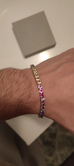 Bratara argint 925  tenis  multicolor moissanite noua unisex 21 cm