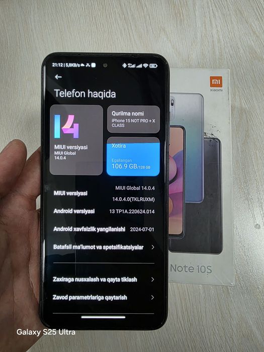 Redmi note 10s karopka bor, xolati ideal.