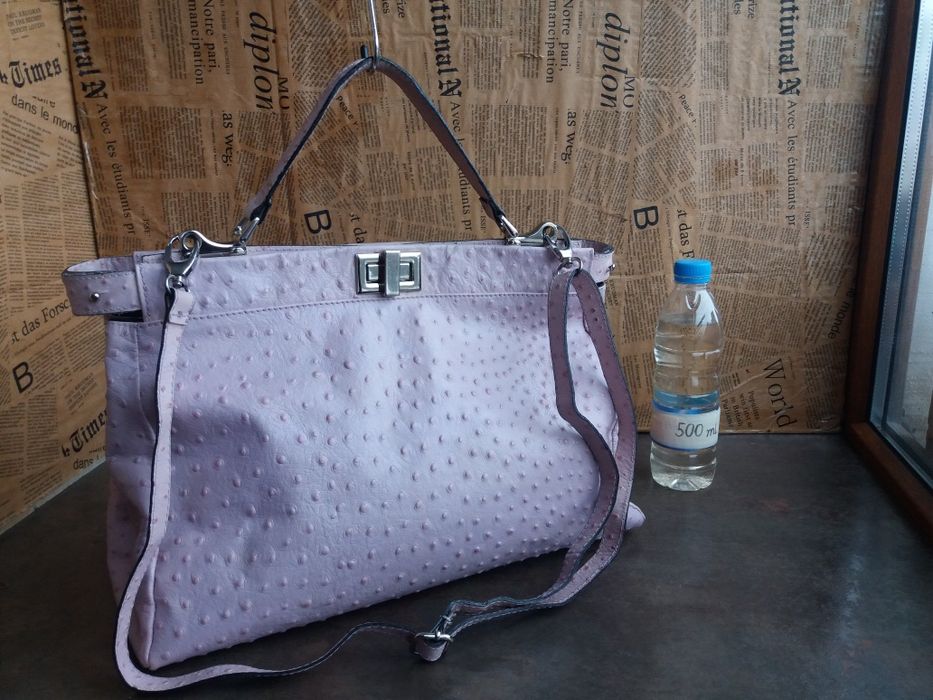 дамска чанта,кожена торба-голяма розова естествена кожа