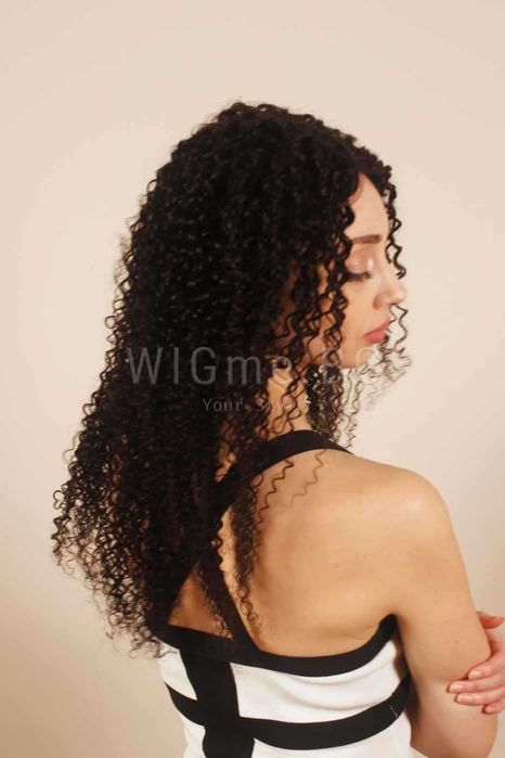 Дълга черна перука от ЕСТЕСТВЕН косъм на къдрици Кейси