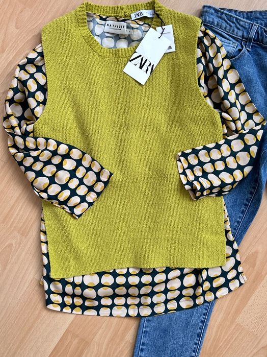 Нов интересен изрязан топ плетиво Zara и страхотна туника на точки С/М