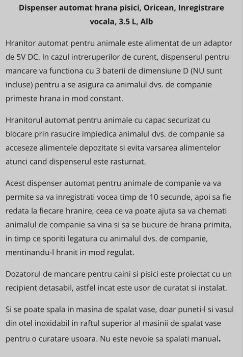 Dispenser automat hrana pisici