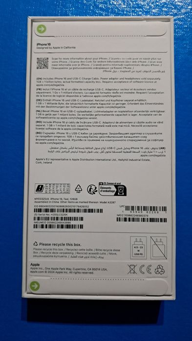 iPhone 16 , 128 GB , Teal , model A3287 NOU