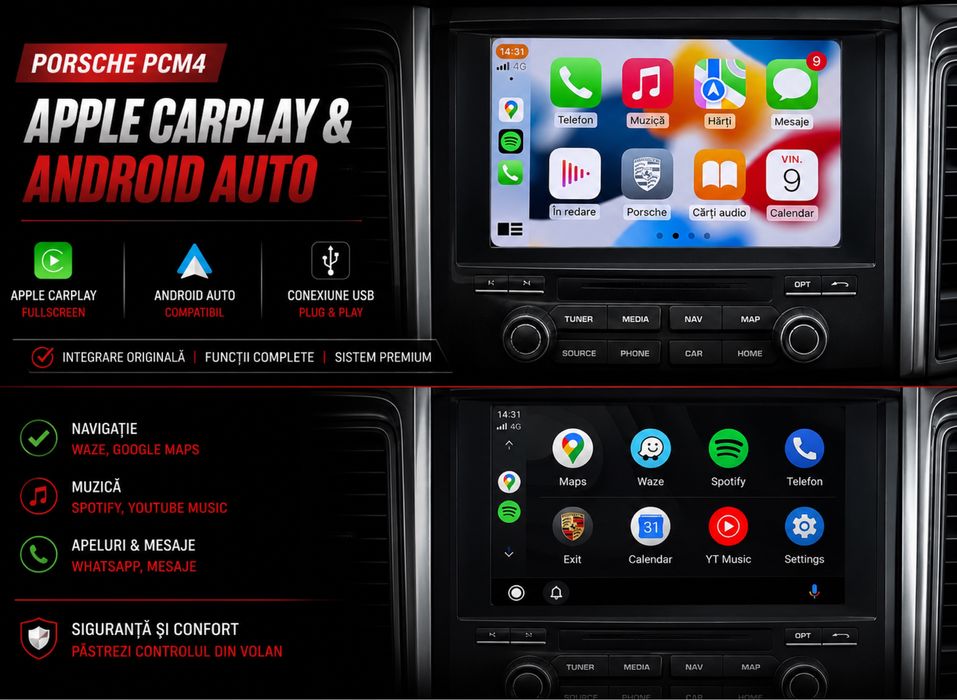 SD Card Activare Apple CarPlay și Android Auto Porsche PCM4 Hărți 2025