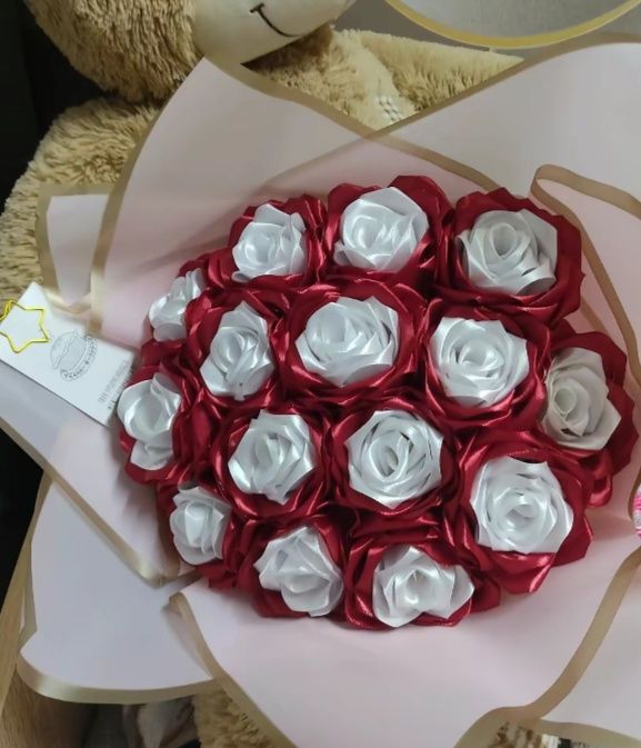 Розы из атласных ленты ручная работа одна роза 12000