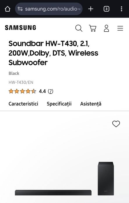 Soundbar Samsung HW-T430, 2.1, 200W,Dolby, DTS, Wireless Subwoofer