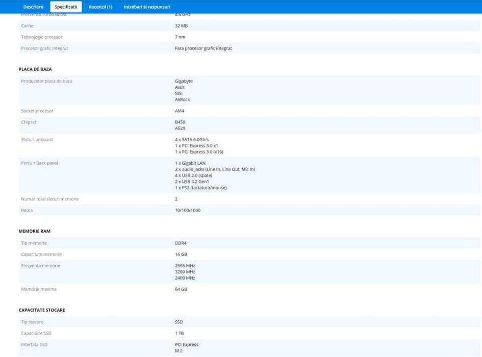 AMD Ryzen 7 5700X pana la 4.6 Ghz, 16 GB ram DDR4-VIDEO 2 SAU 4 GB