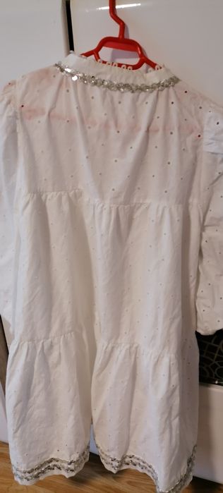 Rochie oversize, alba brodata/paiete, f.eleganta- evenim. seara/zi